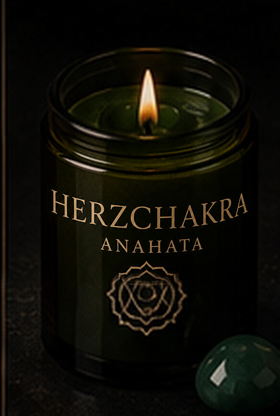 AURAMORA Chakra-Kerze in Grün für das Herzchakra mit Aventurin
