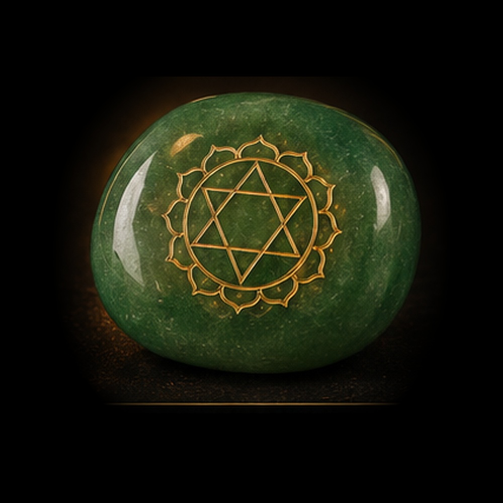 AURAMORA Chakra-Stein Aventurin für das Herzchakra mit goldenem Anahata-Symbol
