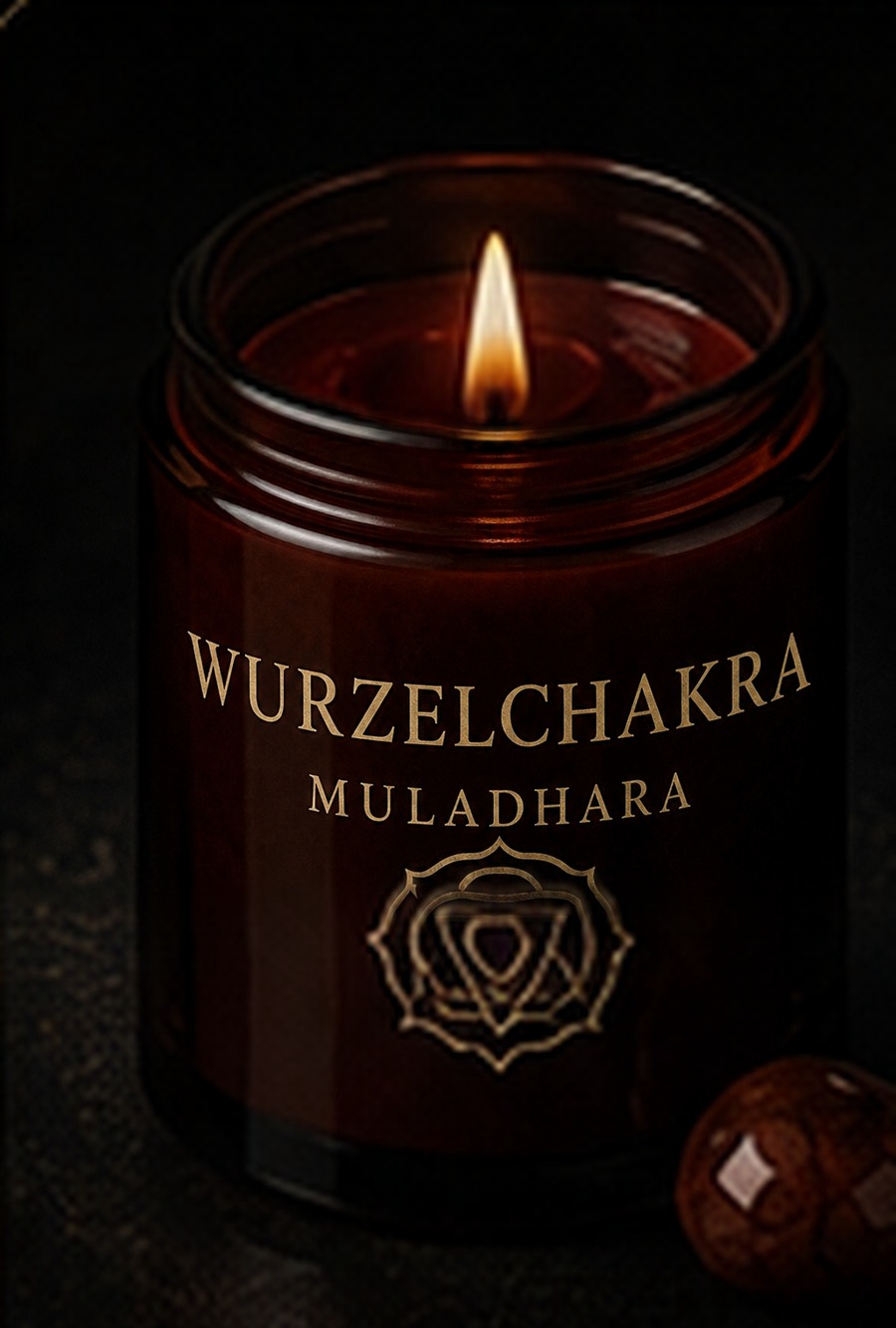 AURAMORA Chakra-Kerze in Rot für das Wurzelchakra mit Roter Jaspis