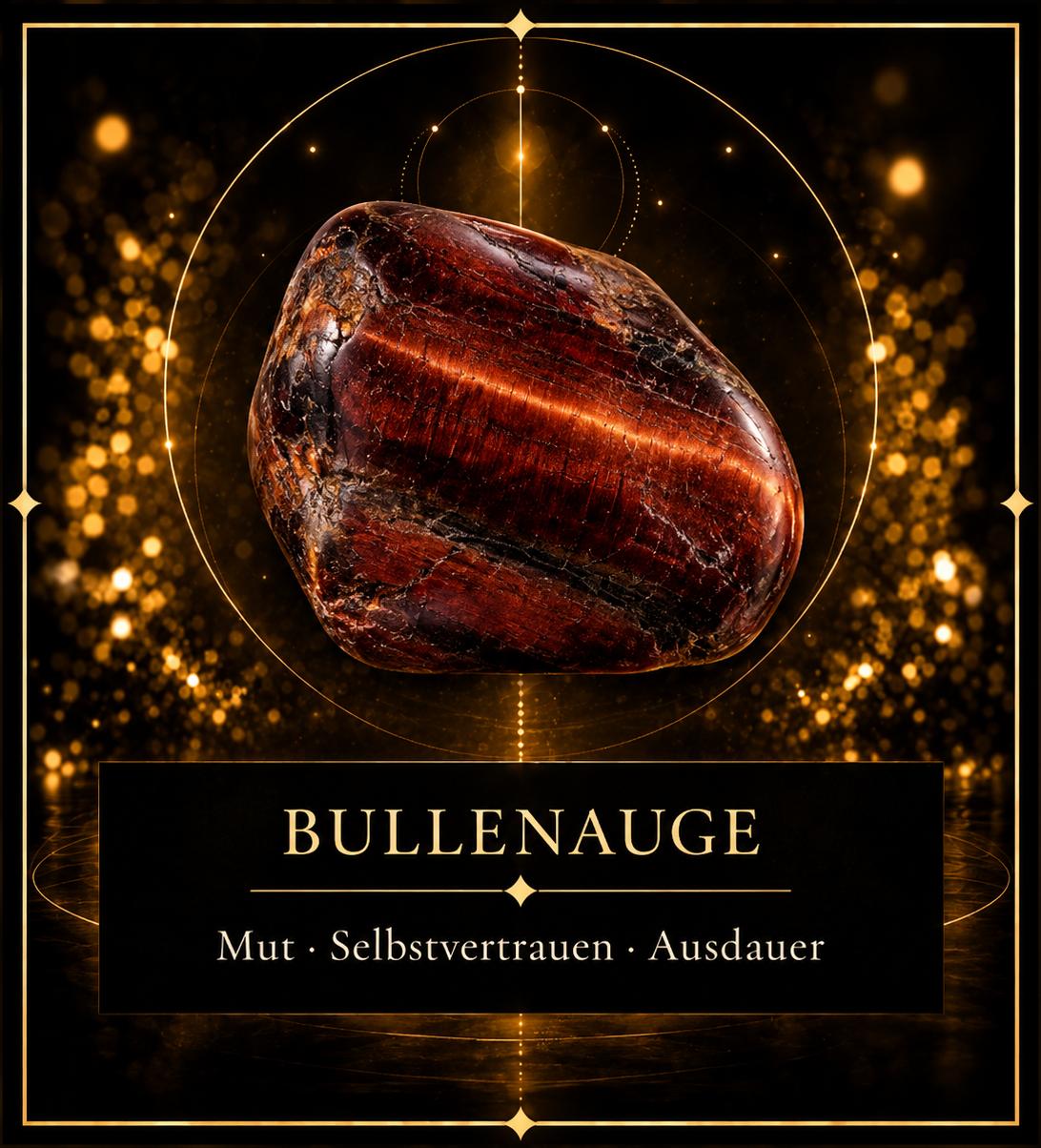 Rot schimmerndes Bullenauge, auch Ochsenauge genannt, vor dunklem Grund
