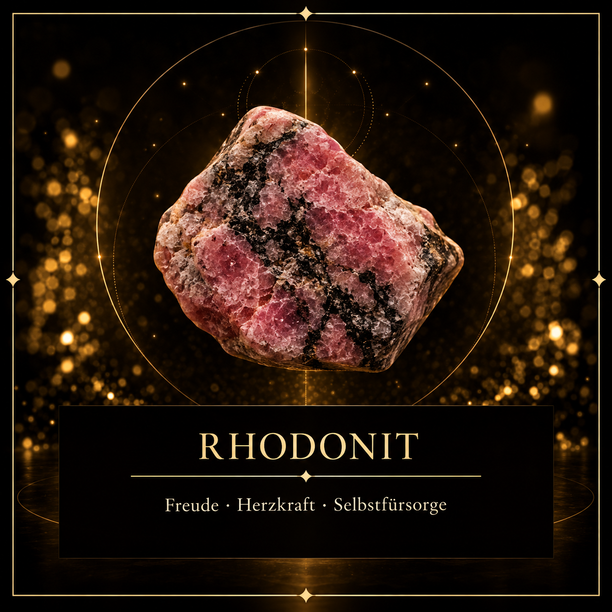 Rosa-schwarzer Rhodonit vor dunklem Grund