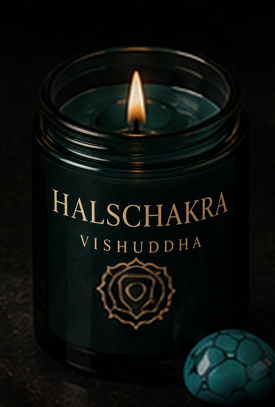 AURAMORA Chakra-Kerze in Türkis für das Halschakra mit Türkis