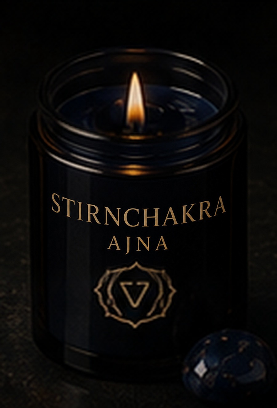AURAMORA Chakra-Kerze in Indigo für das Stirnchakra mit Lapislazuli