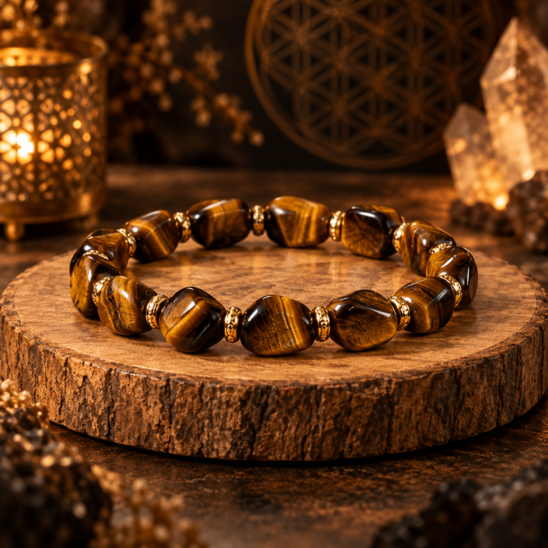 AURAMORA Armband für die rechte Hand aus Tigerauge mit goldfarbenen Spacern
