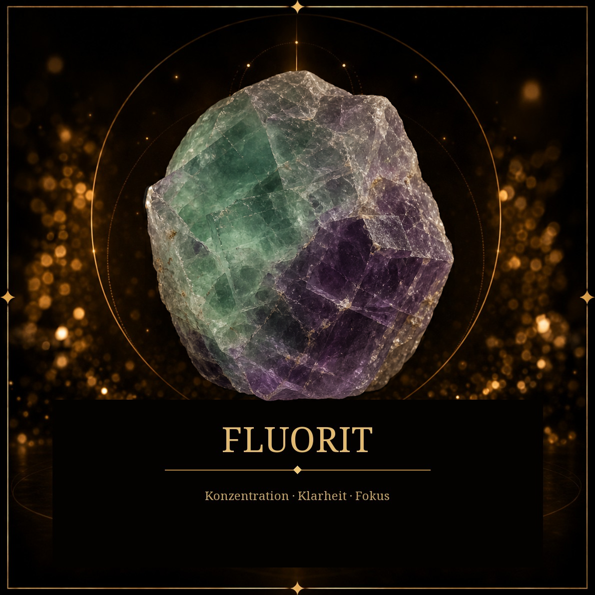 Grün-violetter Fluorit-Kristall vor dunklem Grund