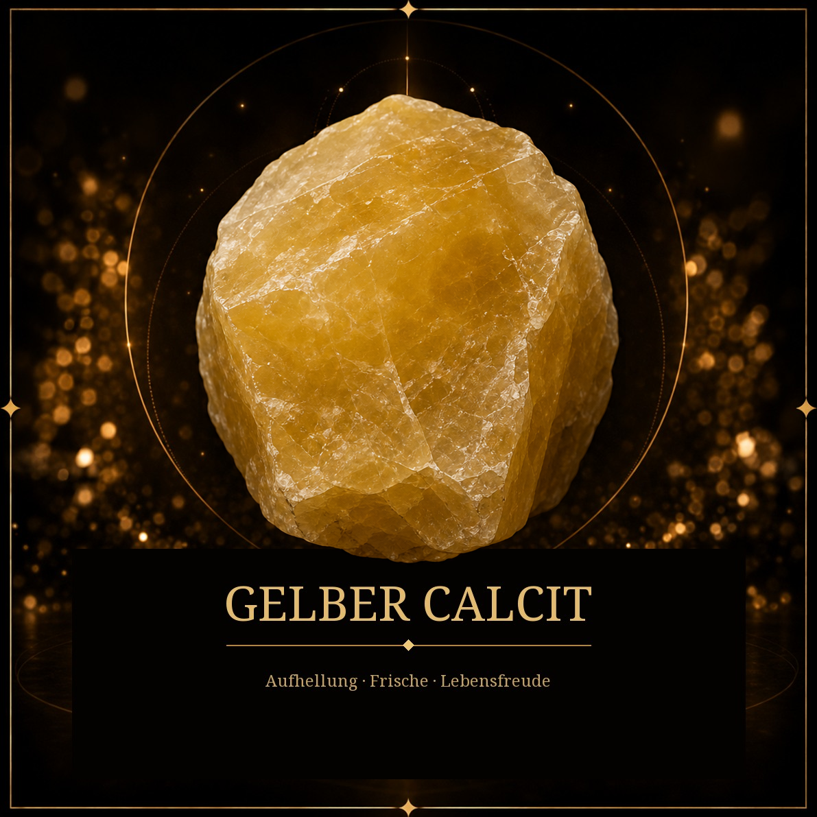 Warm leuchtender gelber Calcit vor dunklem Grund