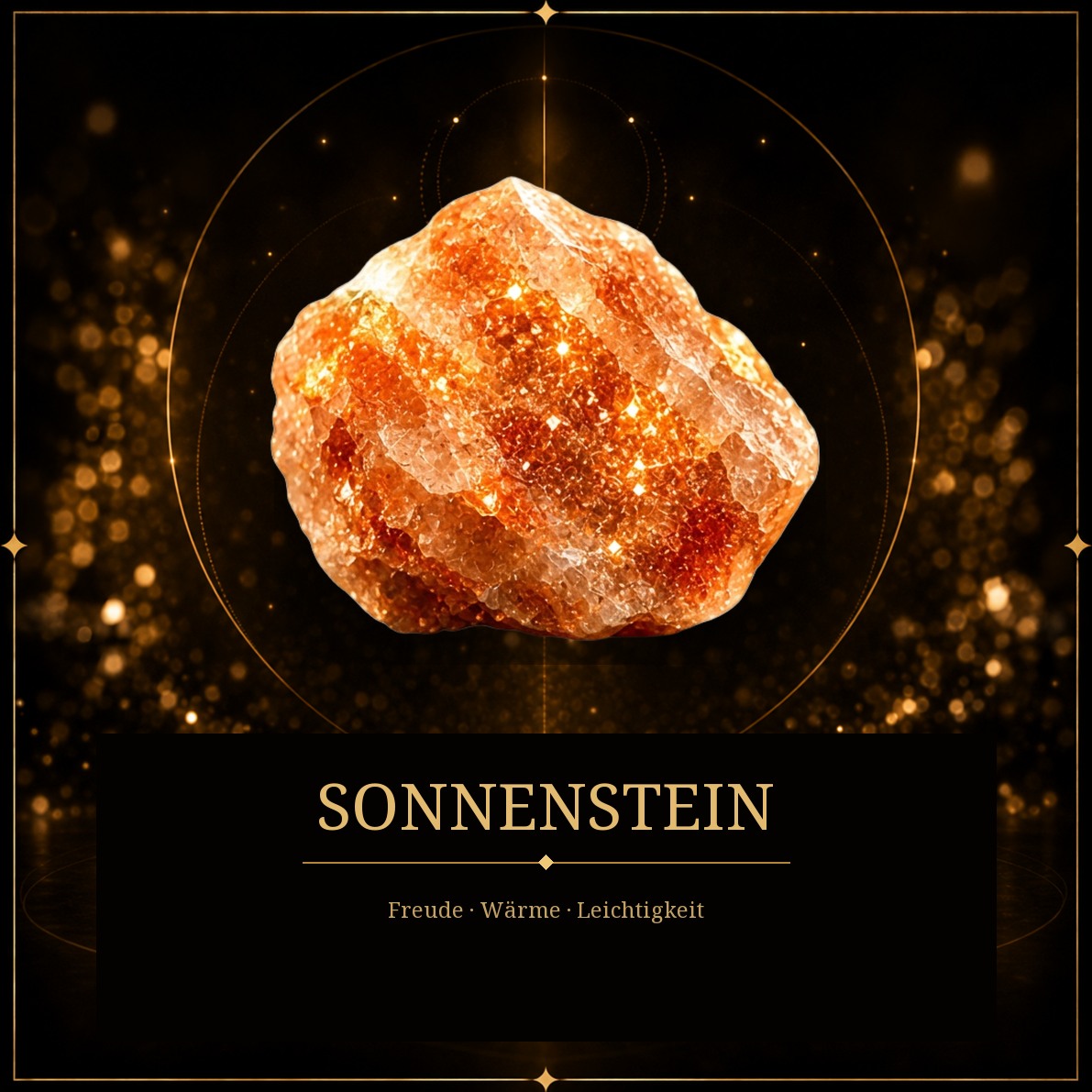 Orange leuchtender Sonnenstein vor dunklem Grund